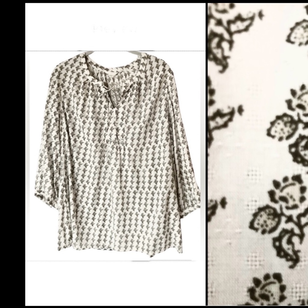 Caslon Modal Peasant Blouse Long Sleeve Floral Size Medium